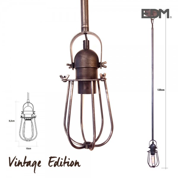 Lámpara de techo metalica vintage e27 60w color negro ø10 x 22 cm