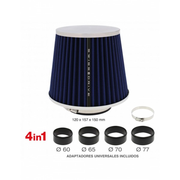 Filtro de Aire Universal para Coche Incluye 4 Adaptadores 60mm 65mm 70mm 77mm Color Azul